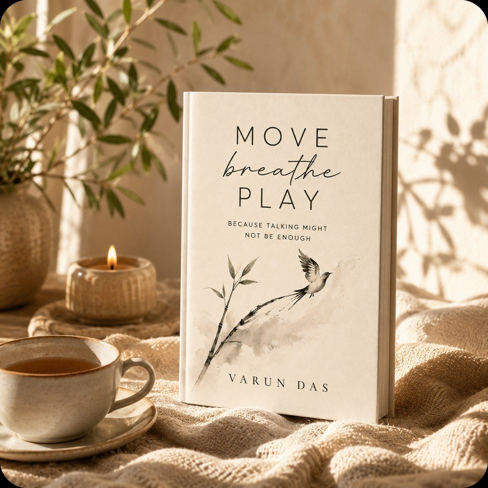 The Move Breathe Play book beside a cup of tea