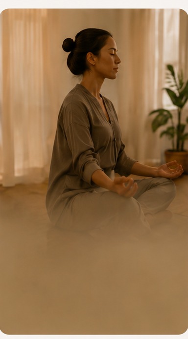 Seated breathwork practice in a bright room